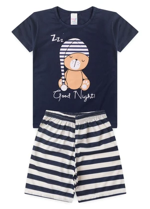 Atelie da Crianca - Pijama Masculino Verão Urso Touca Azul - ATELIE DA CRIANCA