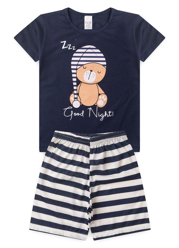 Atelie da Crianca - Pijama Masculino Verão Urso Touca Azul