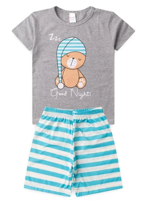 Atelie da Crianca - Pijama Masculino Verão Urso Touca Cinza - ATELIE DA CRIANCA