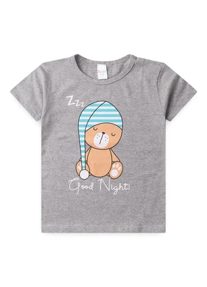 Atelie da Crianca - Pijama Masculino Verão Urso Touca Cinza - ATELIE DA CRIANCA