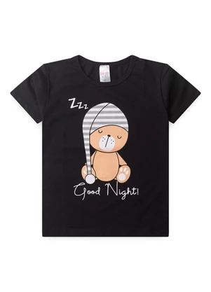 Atelie da Crianca - Pijama Masculino Verão Urso Touca Preto - ATELIE DA CRIANCA