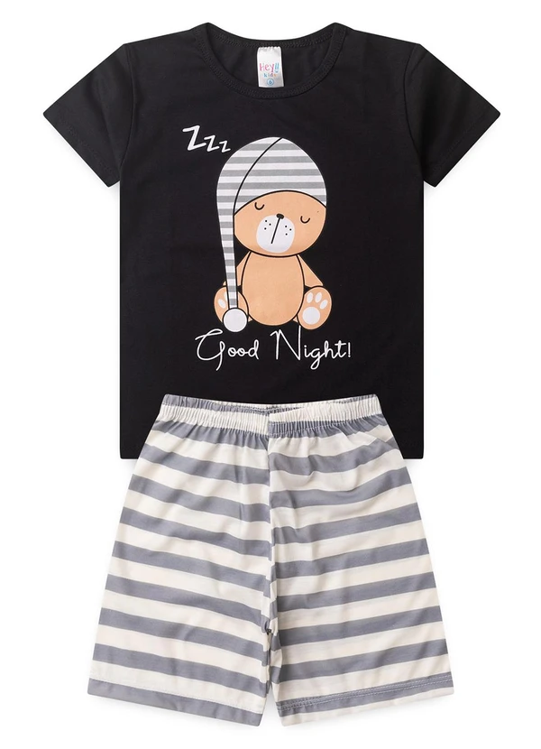 Atelie da Crianca - Pijama Masculino Verão Urso Touca Preto