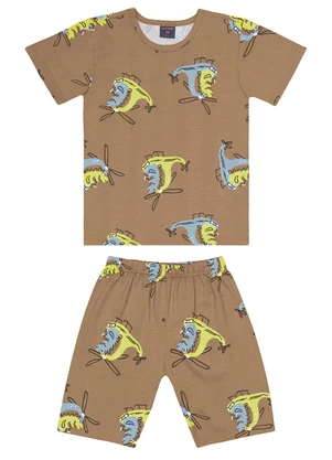 Guloseima - Pijama Menino em Meia Malha Marrom - GULOSEIMA