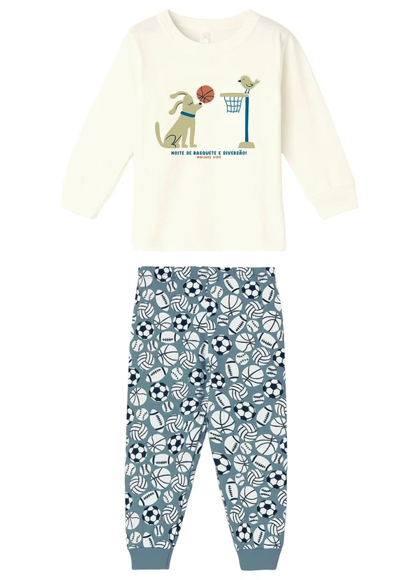 Malwee Kids - Pijama que Brilha Basquete & Diversão Off White