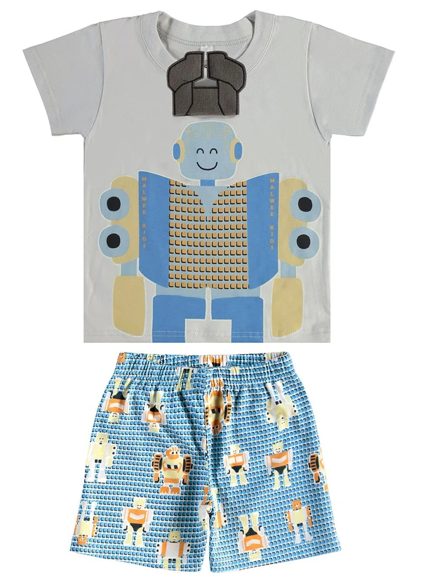 Malwee Kids - Pijama Robô que Brilha no Escuro Cinza Claro