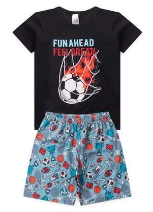Atelie da Crianca - Pijama Verão Futebol Preto - ATELIE DA CRIANCA