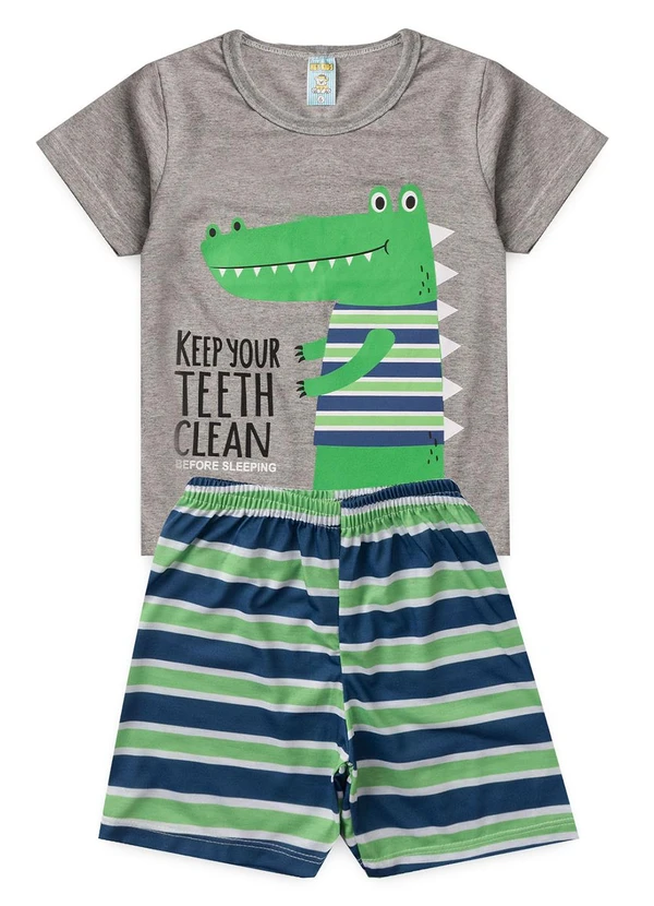 Atelie da Crianca - Pijama Verão Jacaré Cinza