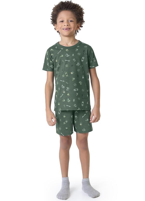 Malwee Kids - Pijama Verde Escuro Skate Brilha no Escuro