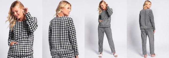 Blus�o de Pijama Xadrez Azul em Malha Fleece