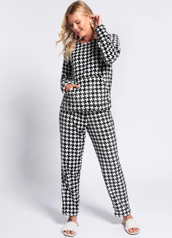Alma Dolce - Calça de Pijama Pied de Poule em Malha Fleece 3