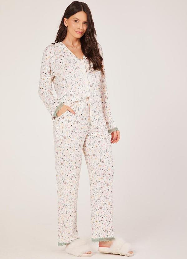Anna Kock - Pijama Americano Longo Detalhes em Renda Estampado