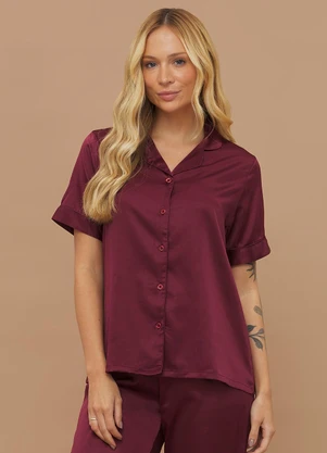 Anna Kock - Pijama Americano Manga Curta com Calça Vinho - ANNA KOCK