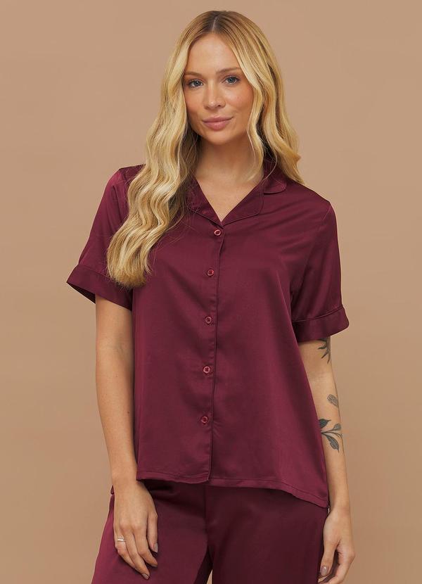 Anna Kock - Pijama Americano Manga Curta com Calça Vinho
