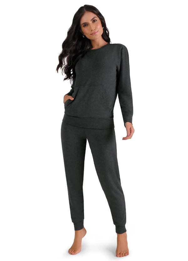 Zee Rucci - Conjunto Loungewear Moletinho com Punhos Grafite