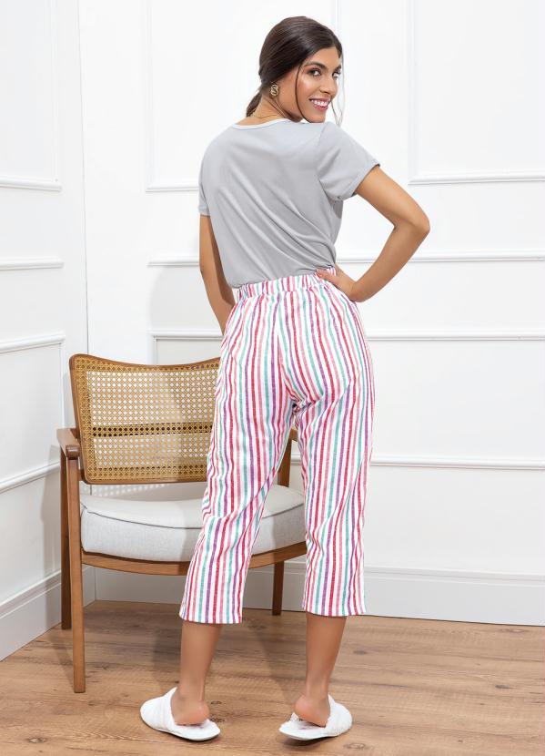 Alma Dolce - Conjunto Manga Curta e Calça Pantacourt Rosa 2