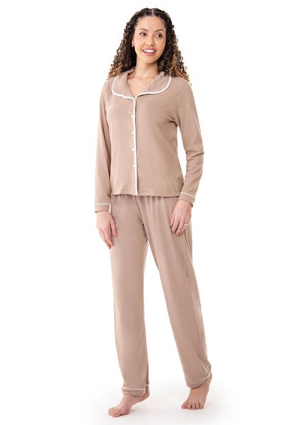 Zee Rucci - Pijama Abertura Frontal com Botões Bege