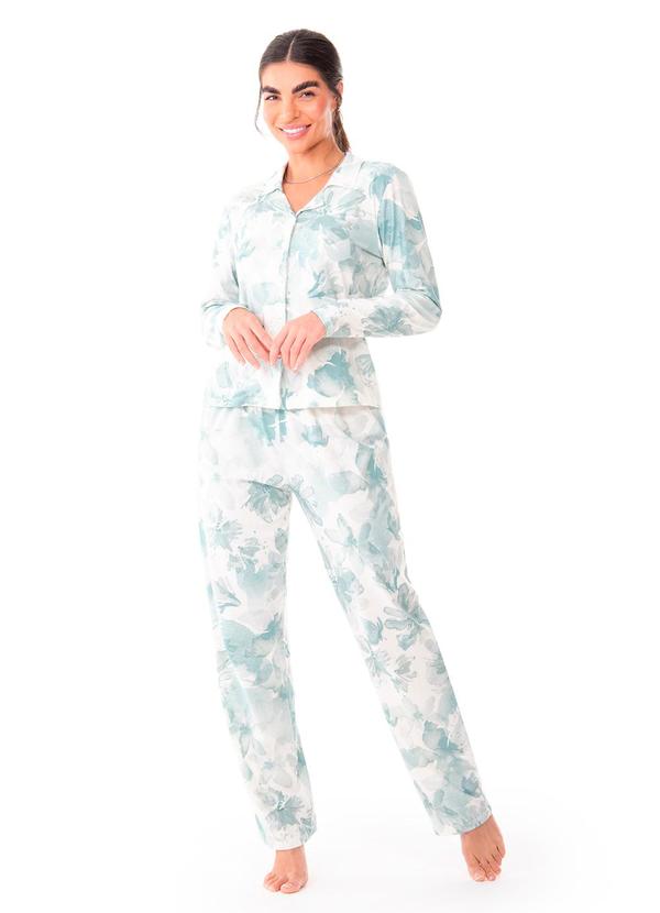 Zee Rucci - Pijama Abertura Frontal com Botões Folhagens