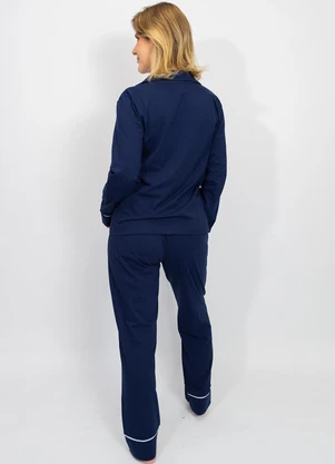 Piante Pijamas - Pijama Americano Algodão Filete Azul Marinho - PIANTE PIJAMAS