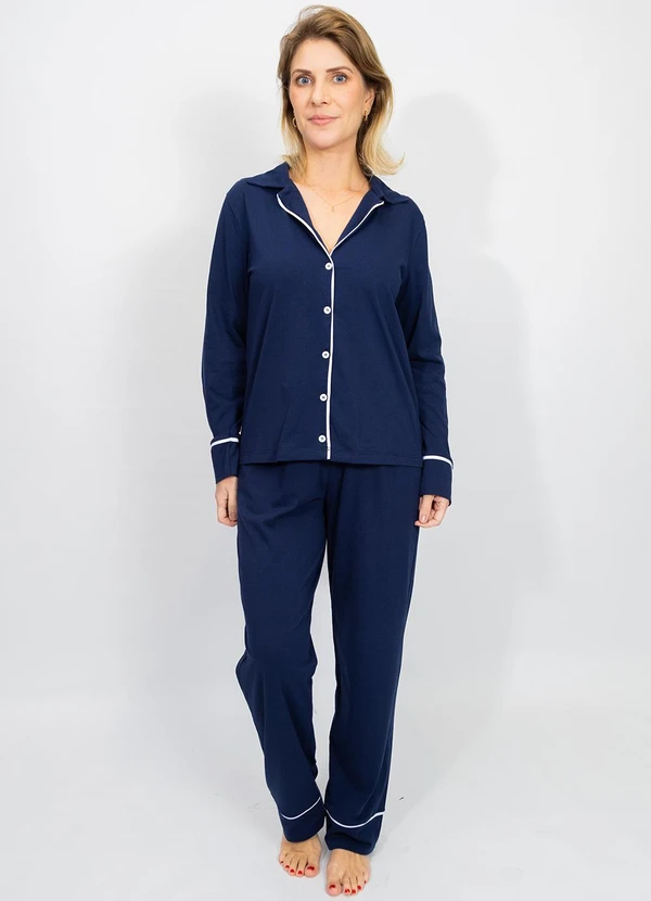 Piante Pijamas - Pijama Americano Algodão Filete Azul Marinho