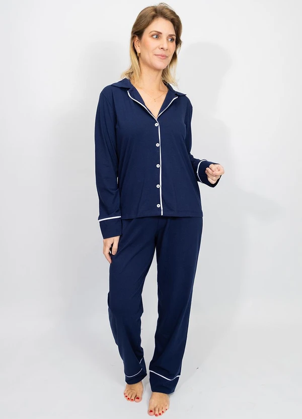 Piante Pijamas - Pijama Americano Algodão Filete Azul Marinho 4