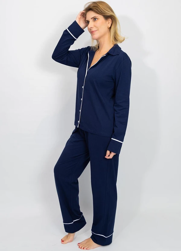 Piante Pijamas - Pijama Americano Algodão Filete Azul Marinho 5