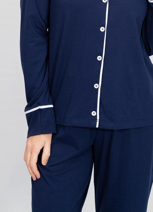 Piante Pijamas - Pijama Americano Algodão Filete Azul Marinho 6