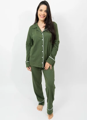 Piante Pijamas - Pijama Americano Algodão Filete Verde Militar - PIANTE PIJAMAS