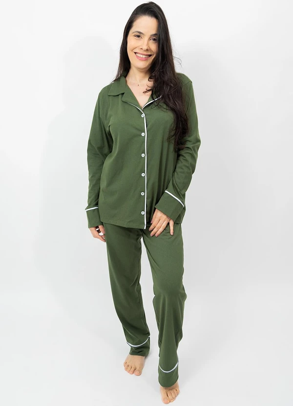 Piante Pijamas - Pijama Americano Algodão Filete Verde Militar