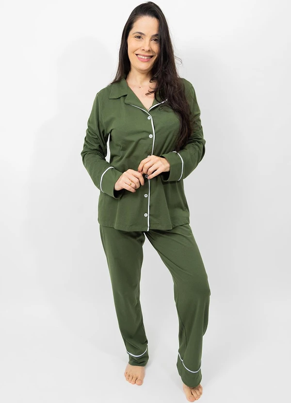 Piante Pijamas - Pijama Americano Algodão Filete Verde Militar 4