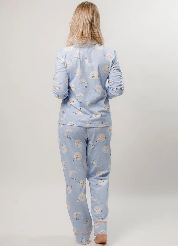 Piante Pijamas - Pijama Americano Algodão Longo Lua Azul Azul 2