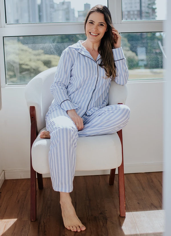 Piante Pijamas - Pijama Americano Longo Algodão Amanda Azul 7