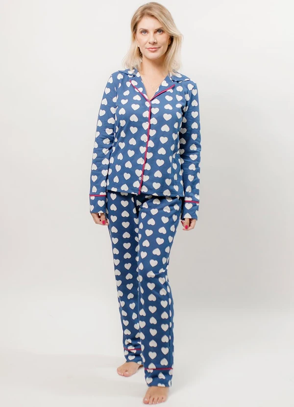 Piante Pijamas - Pijama Americano Longo Algodão Azul