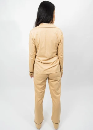 Piante Pijamas - Pijama Americano Longo Algodão Filete Bege Areia - PIANTE PIJAMAS