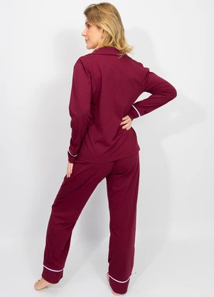 Piante Pijamas - Pijama Americano Longo Algodão Filete Bordô - PIANTE PIJAMAS