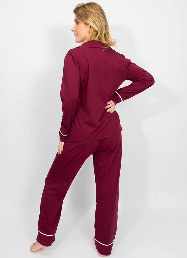 Piante Pijamas - Pijama Americano Longo Algodão Filete Bordô 2