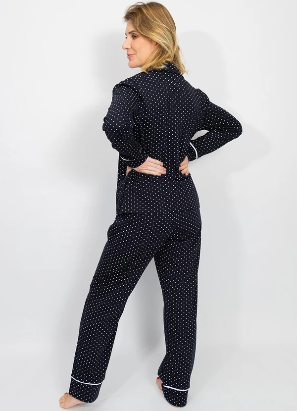 Piante Pijamas - Pijama Americano Longo Algodão Filete Poá Preto 2