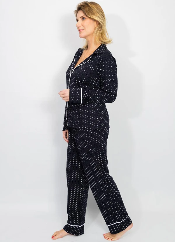 Piante Pijamas - Pijama Americano Longo Algodão Filete Poá Preto 4