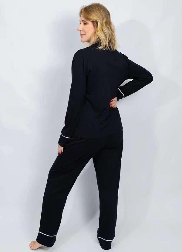 Piante Pijamas - Pijama Americano Longo Algodão Filete Preto 2