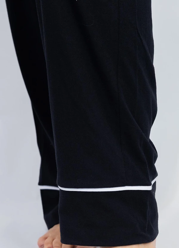 Piante Pijamas - Pijama Americano Longo Algodão Filete Preto 7