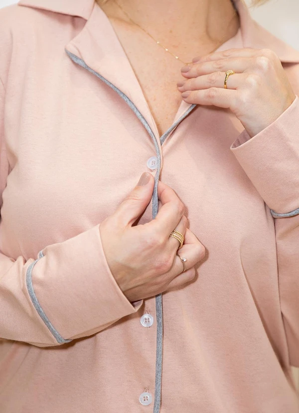 Piante Pijamas - Pijama Americano Longo Algodão Filete Rosê 8