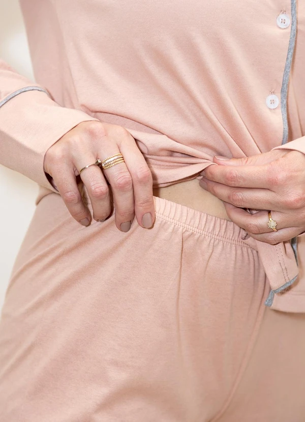 Piante Pijamas - Pijama Americano Longo Algodão Filete Rosê 9