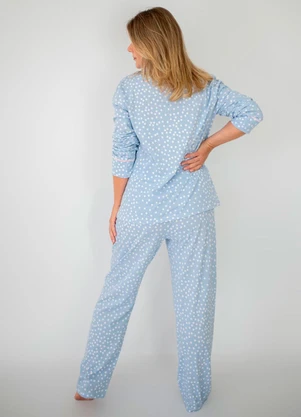 Piante Pijamas - Pijama Americano Longo Amanda Poá Azul Claro - PIANTE PIJAMAS