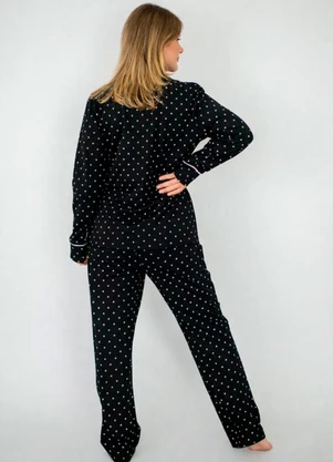 Piante Pijamas - Pijama Americano Longo Amanda Poá Preto - PIANTE PIJAMAS