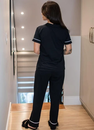 Piante Pijamas - Pijama Americano Manga Curta com Calça Preto - PIANTE PIJAMAS