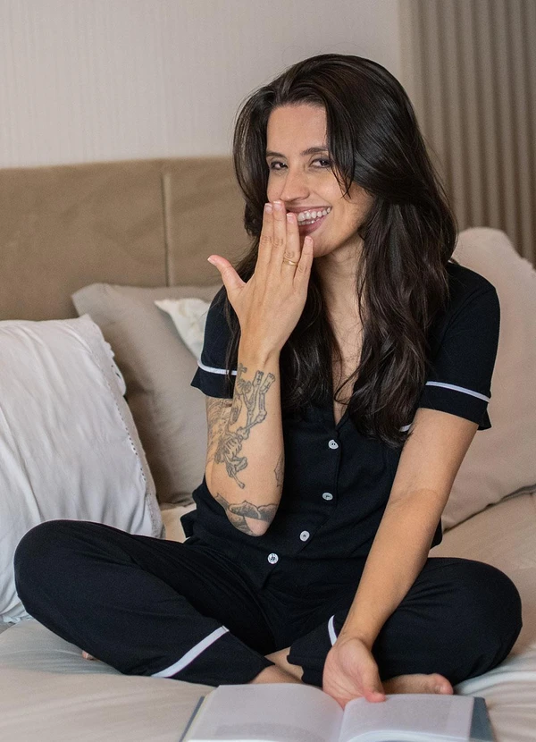 Piante Pijamas - Pijama Americano Manga Curta com Calça Preto 8