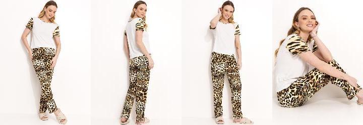 Pijama Animal Print em Malha de Viscose