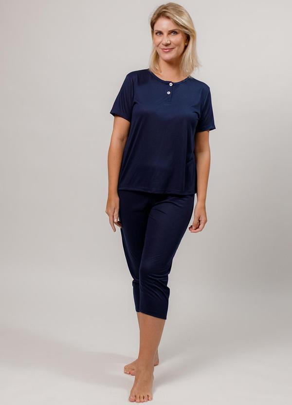 Piante Pijamas - Pijama Blusa com Peitilho e Calça Capri Azul