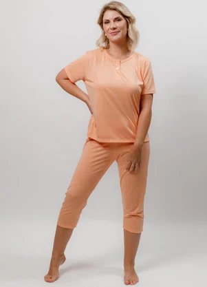 Piante Pijamas - Pijama Blusa com Peitilho e Calça Capri Laranja - PIANTE PIJAMAS