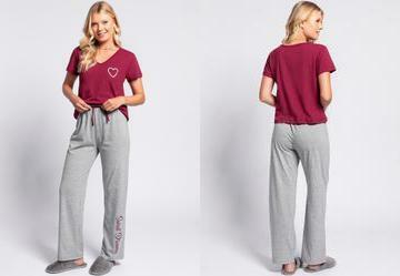 Pijama Bord/Mescla em Malha