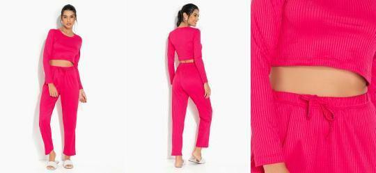 Pijama Canelado Longo Pink